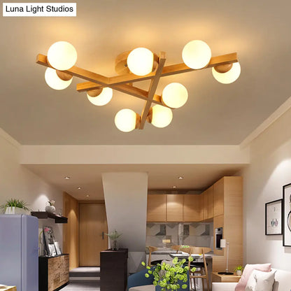 Lámpara de techo DecorBites™ moderna de madera con líneas cruzadas y múltiples bombillas para dormitorio