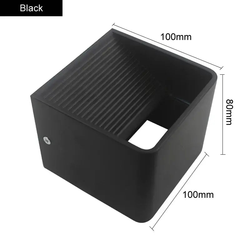 Black decorbites led wall light with ribbed top, modern wooden cube design, 100mm x 80mm x 100mm bedroom sconce
