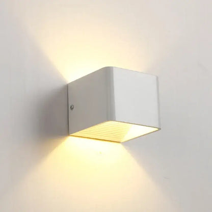 Modern wooden cube led wall light bedroom sconce with a white cube-shaped decorbites led wall emitting warm diffused light