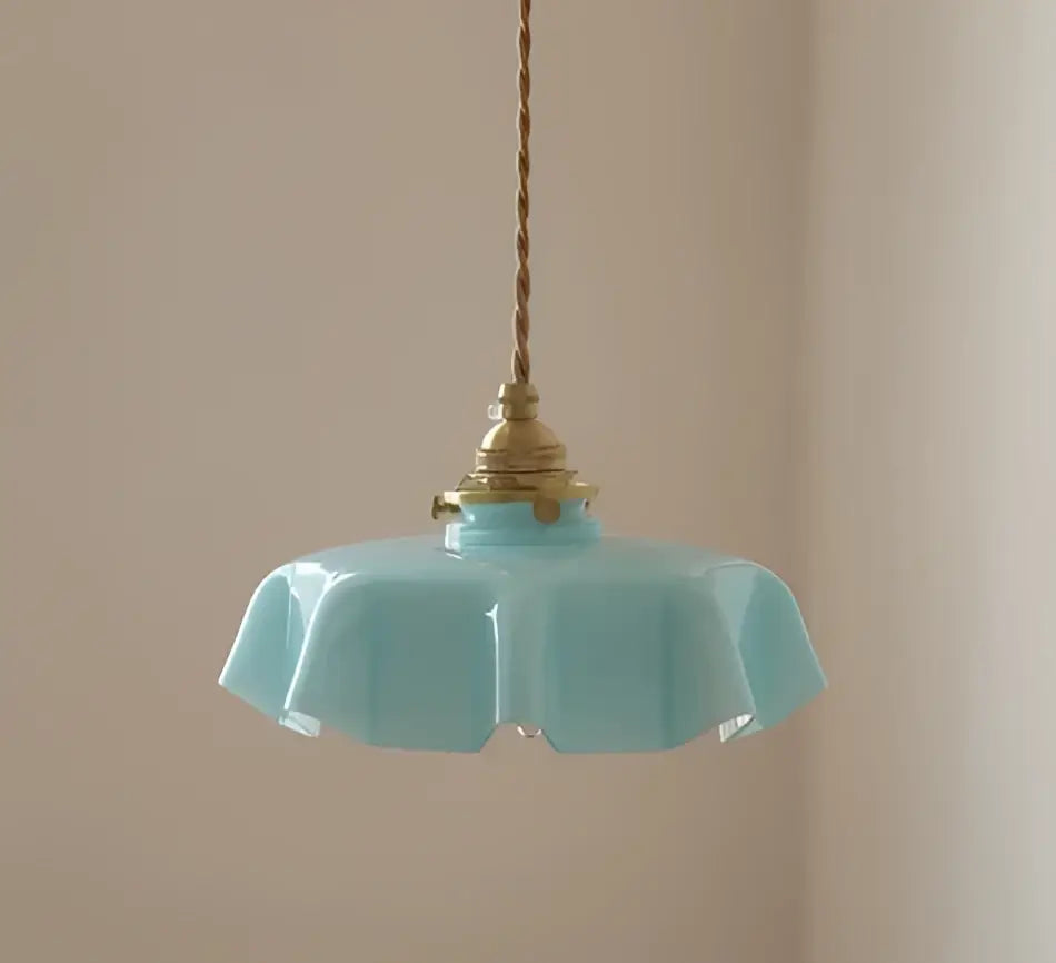 Modern wooden cube led wall sconce with light blue glass pendant lamp brass fixture and twisted cord for decorbites led wall ambiance
