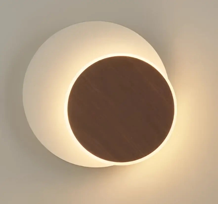 Modern wooden cube led wall sconce with off-white curved shell and dark wood center for bedroom decorbites led wall light