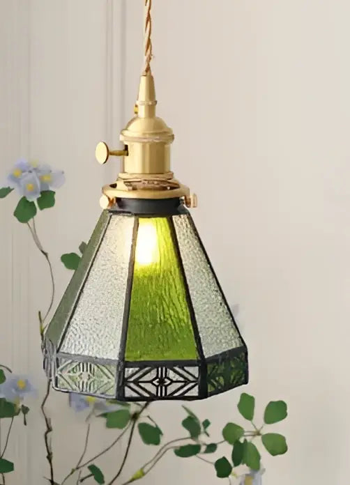 Modern wooden cube led wall sconce with green stained glass pendant light and brass hardware for bedroom decorbites led wall use