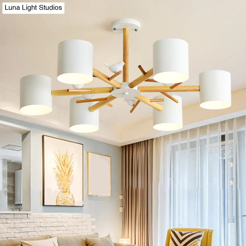 Lámpara de techo colgante moderna de madera con luces LED - Beige, ideal para la sala de estar