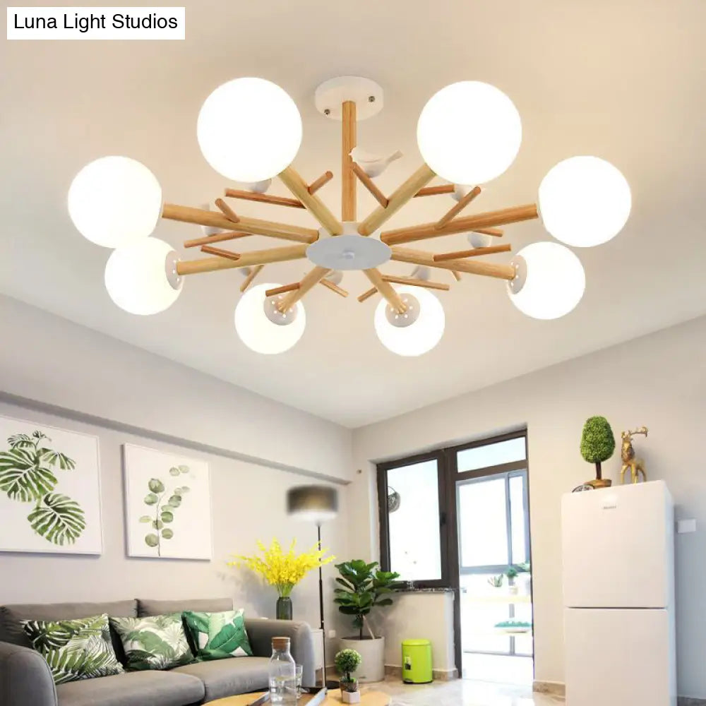 Lámpara de techo colgante moderna de madera con luces LED - Beige, ideal para la sala de estar