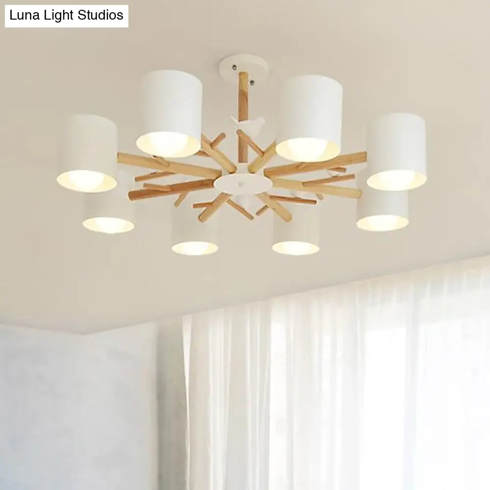Lámpara de techo colgante moderna de madera con luces LED - Beige, ideal para la sala de estar