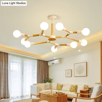 Modern Wooden Molecular Chandelier with Bare Bulbs - 3/6/9 Lights - Black/White Ceiling Hang Lamp