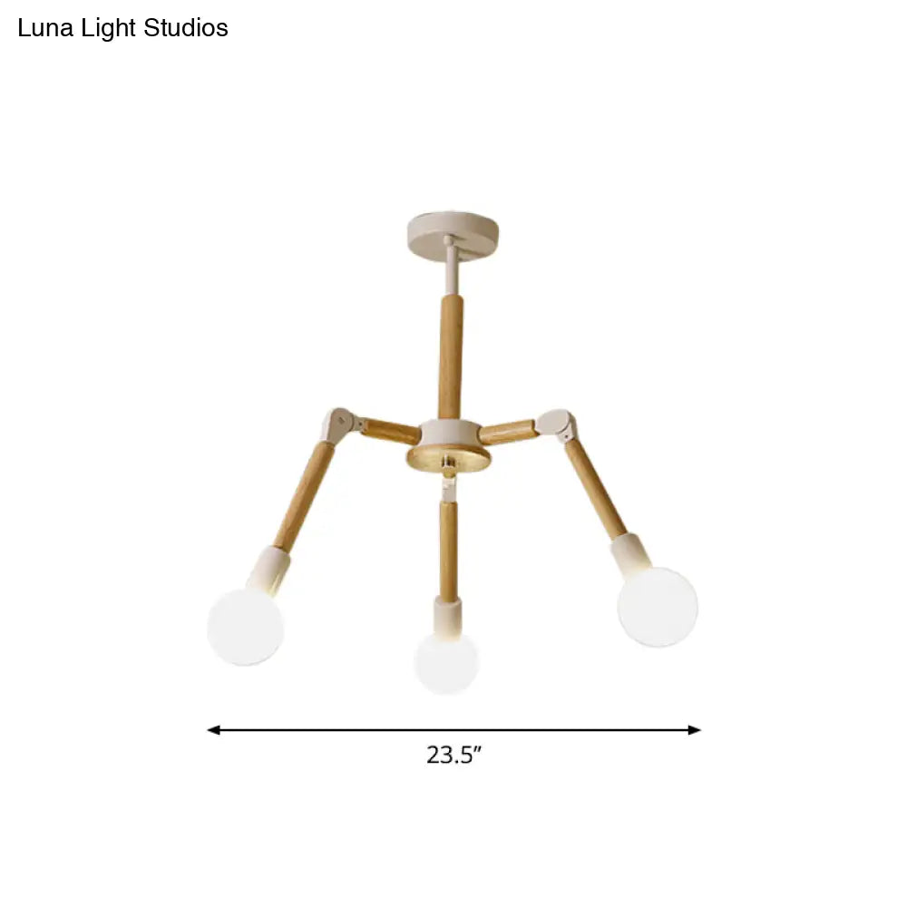 Modern Wooden Molecular Chandelier with Bare Bulbs - 3/6/9 Lights - Black/White Ceiling Hang Lamp