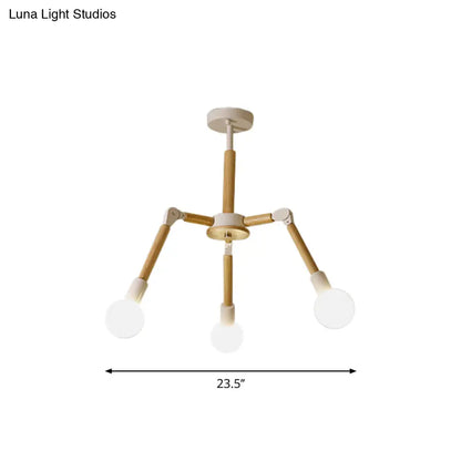 Modern Wooden Molecular Chandelier with Bare Bulbs - 3/6/9 Lights - Black/White Ceiling Hang Lamp