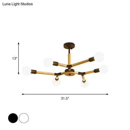Modern Wooden Molecular Chandelier with Bare Bulbs - 3/6/9 Lights - Black/White Ceiling Hang Lamp