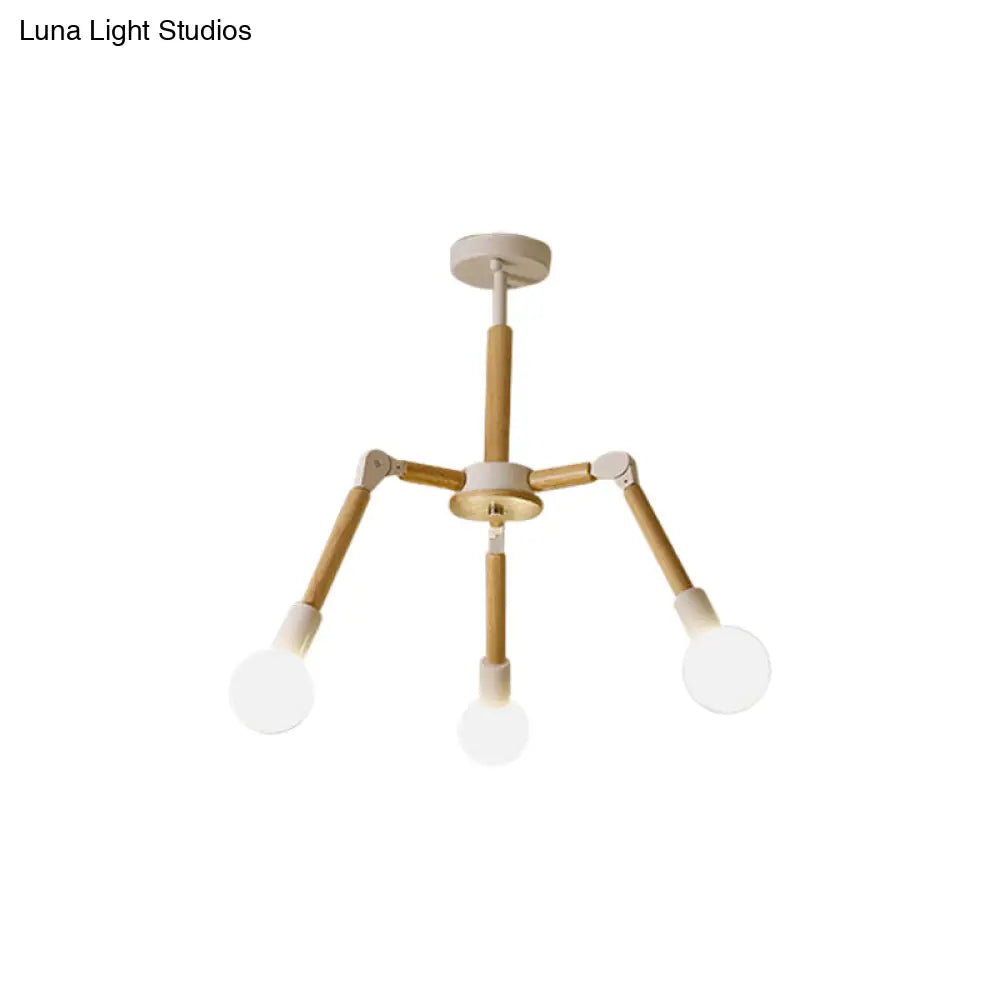 Modern Wooden Molecular Chandelier with Bare Bulbs - 3/6/9 Lights - Black/White Ceiling Hang Lamp