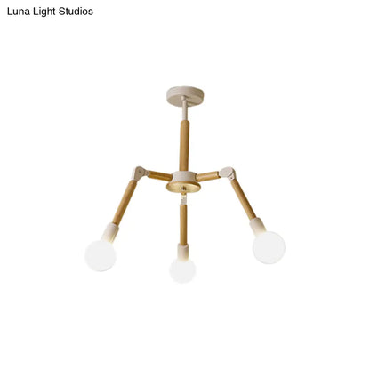 Modern Wooden Molecular Chandelier with Bare Bulbs - 3/6/9 Lights - Black/White Ceiling Hang Lamp