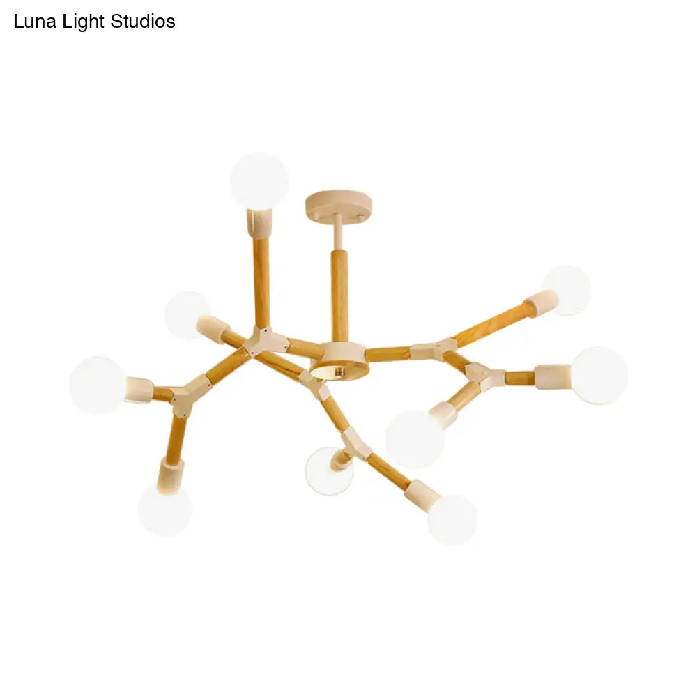Modern Wooden Molecular Chandelier with Bare Bulbs - 3/6/9 Lights - Black/White Ceiling Hang Lamp