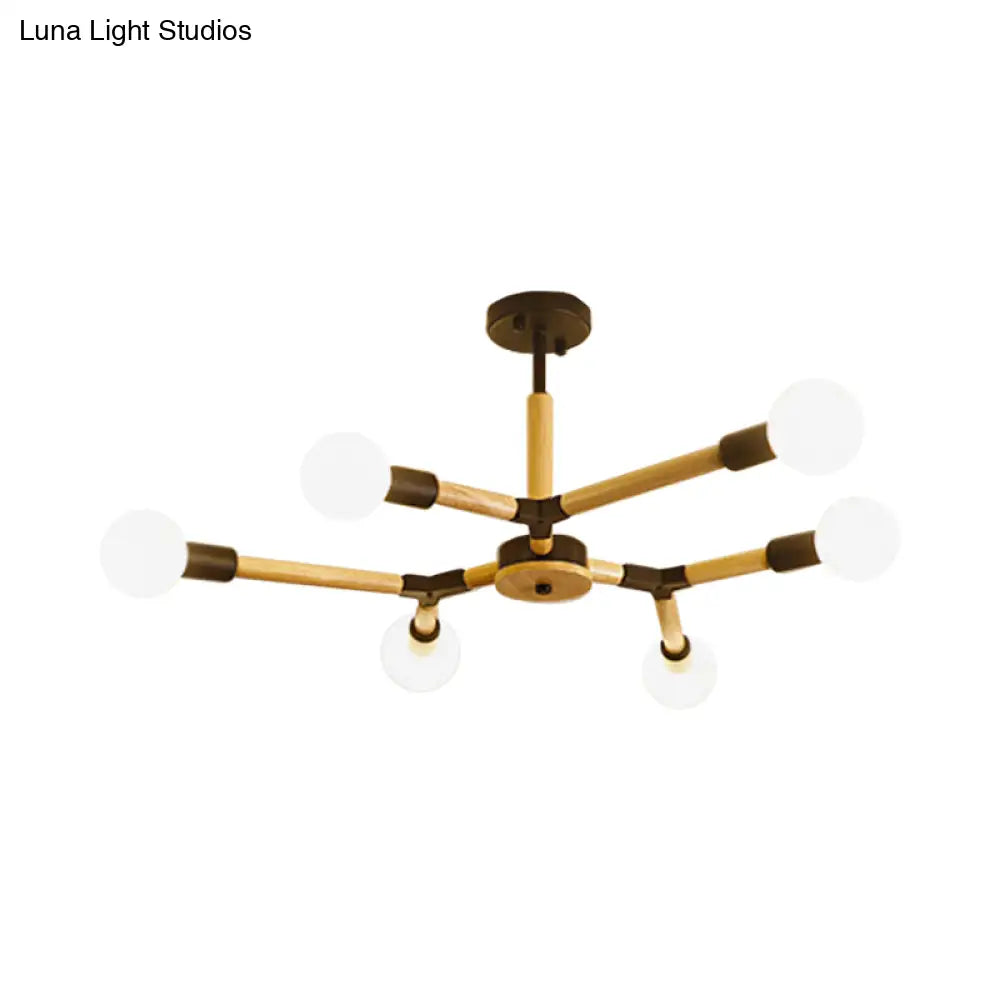 Modern Wooden Molecular Chandelier with Bare Bulbs - 3/6/9 Lights - Black/White Ceiling Hang Lamp