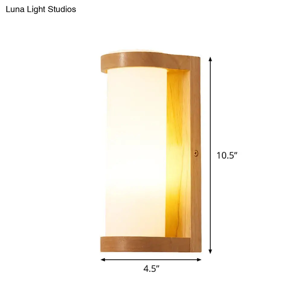 Modern warm-toned wooden rectangle sconce with frosted glass diffuser compatible with e26 e27 bulbs for bedroom walls