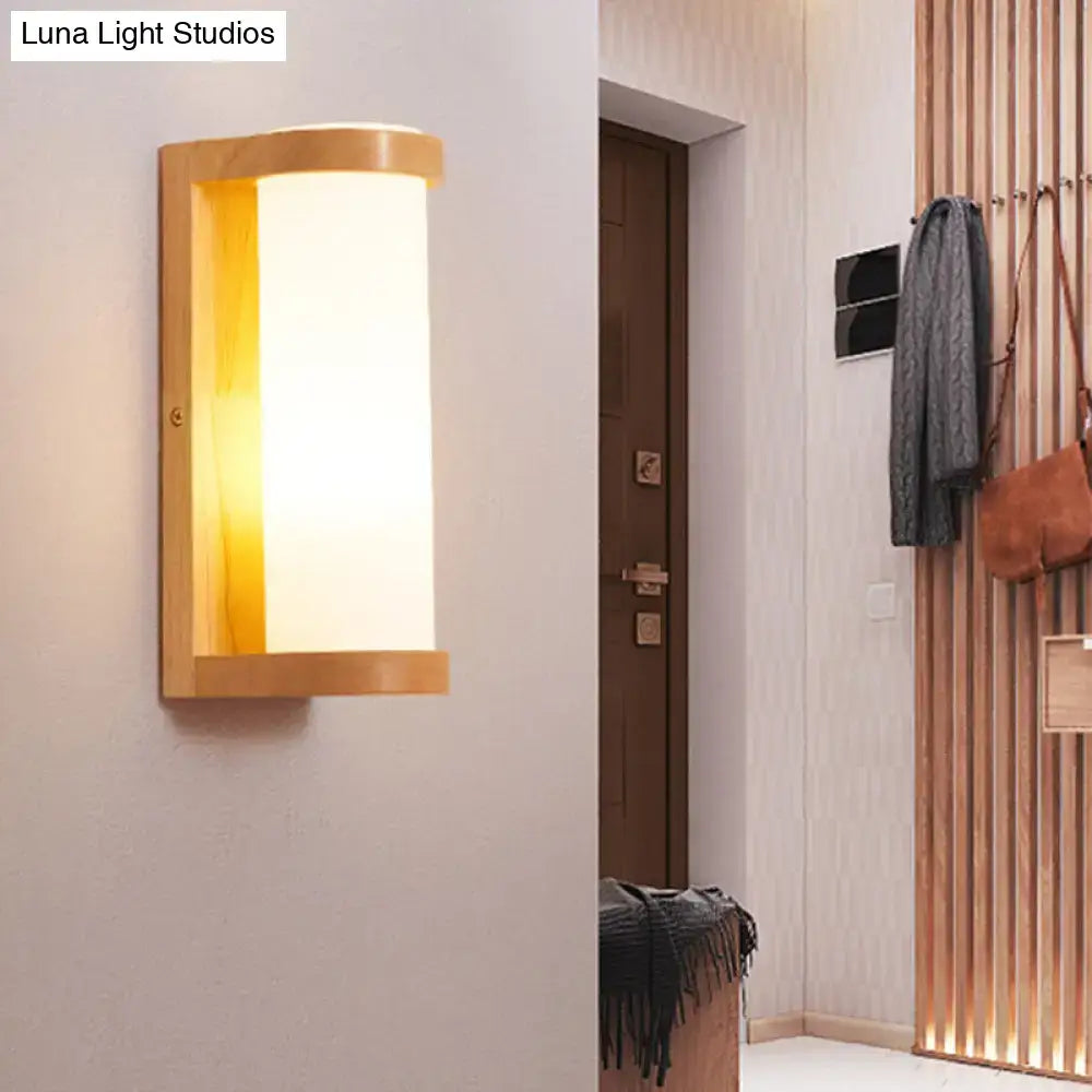 Modern wooden rectangle bedroom wall sconce with warm-toned frame and frosted glass diffuser for e26 e27 bulbs