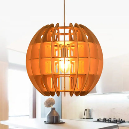 Modern Wooden Spherical Shade Drop Light in Natural Wood for Kitchen