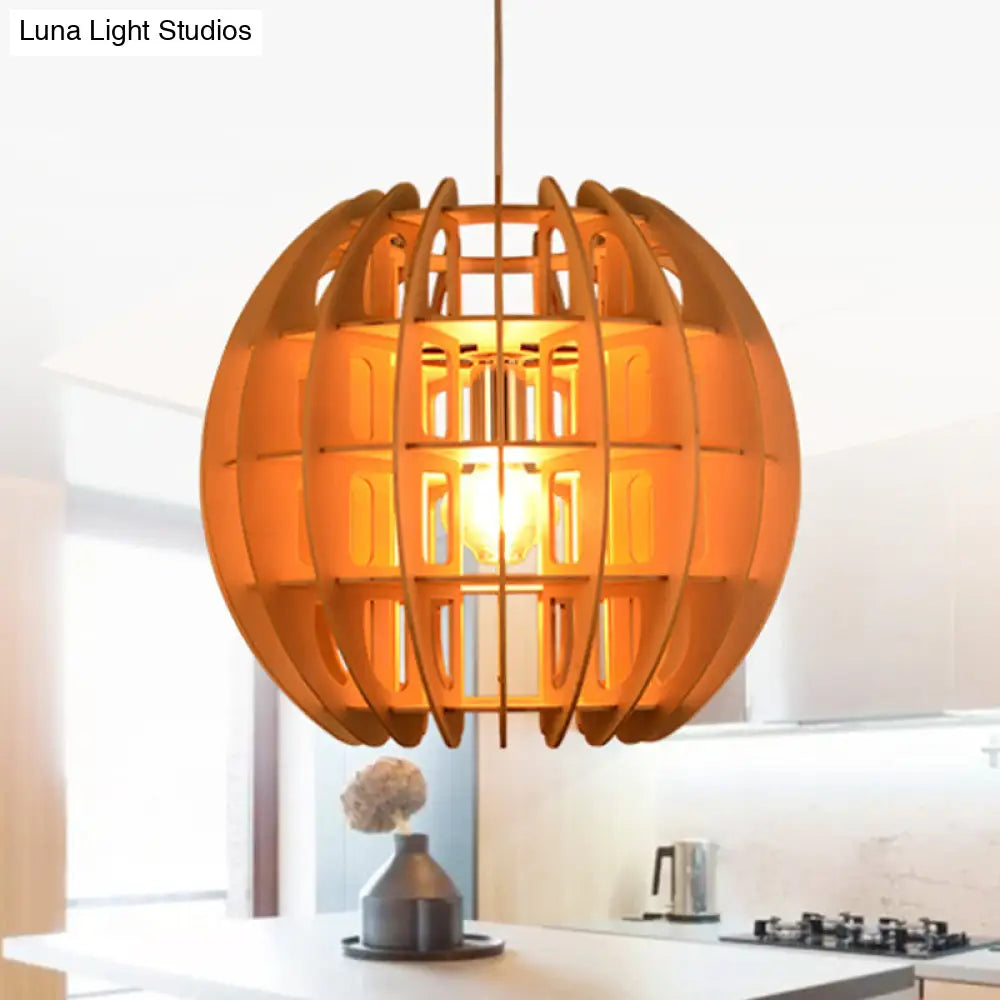 Modern Wooden Spherical Shade Drop Light in Natural Wood for Kitchen