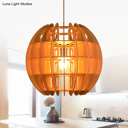 Modern Wooden Spherical Shade Drop Light in Natural Wood for Kitchen