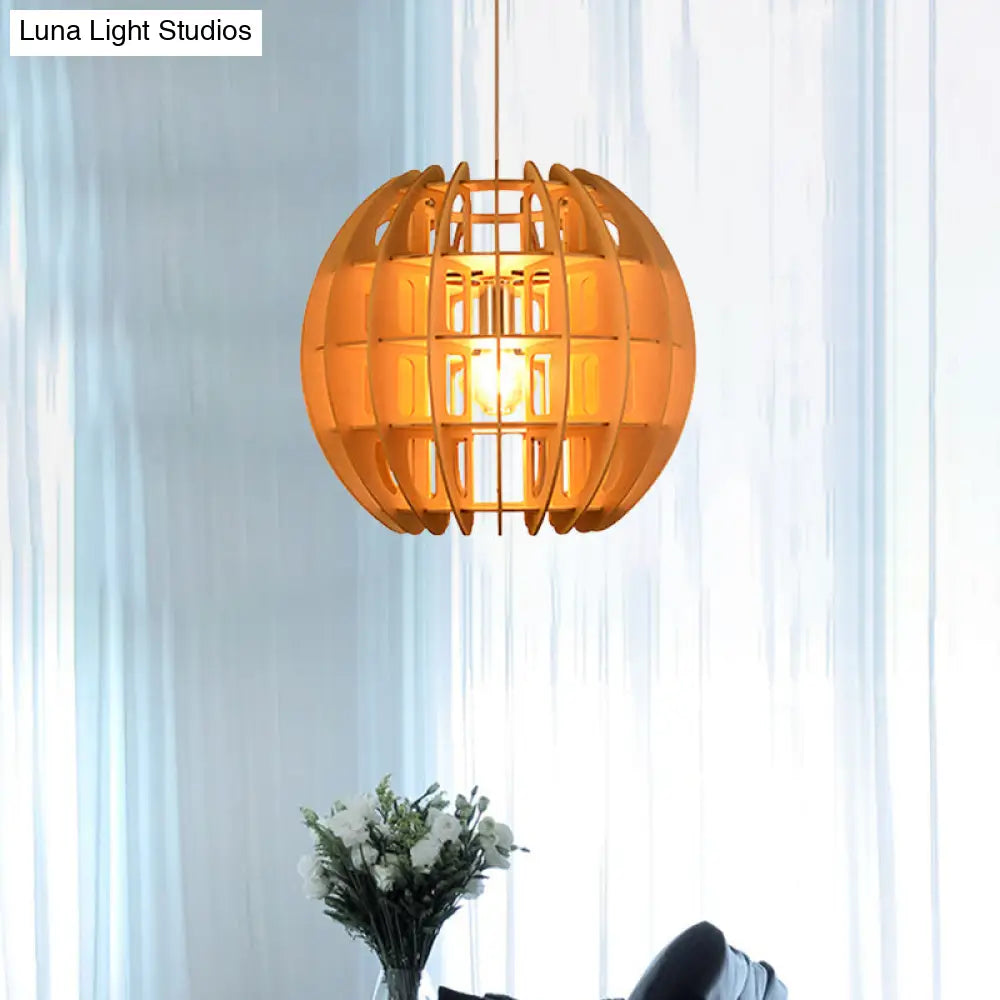 Modern Wooden Spherical Shade Drop Light in Natural Wood for Kitchen