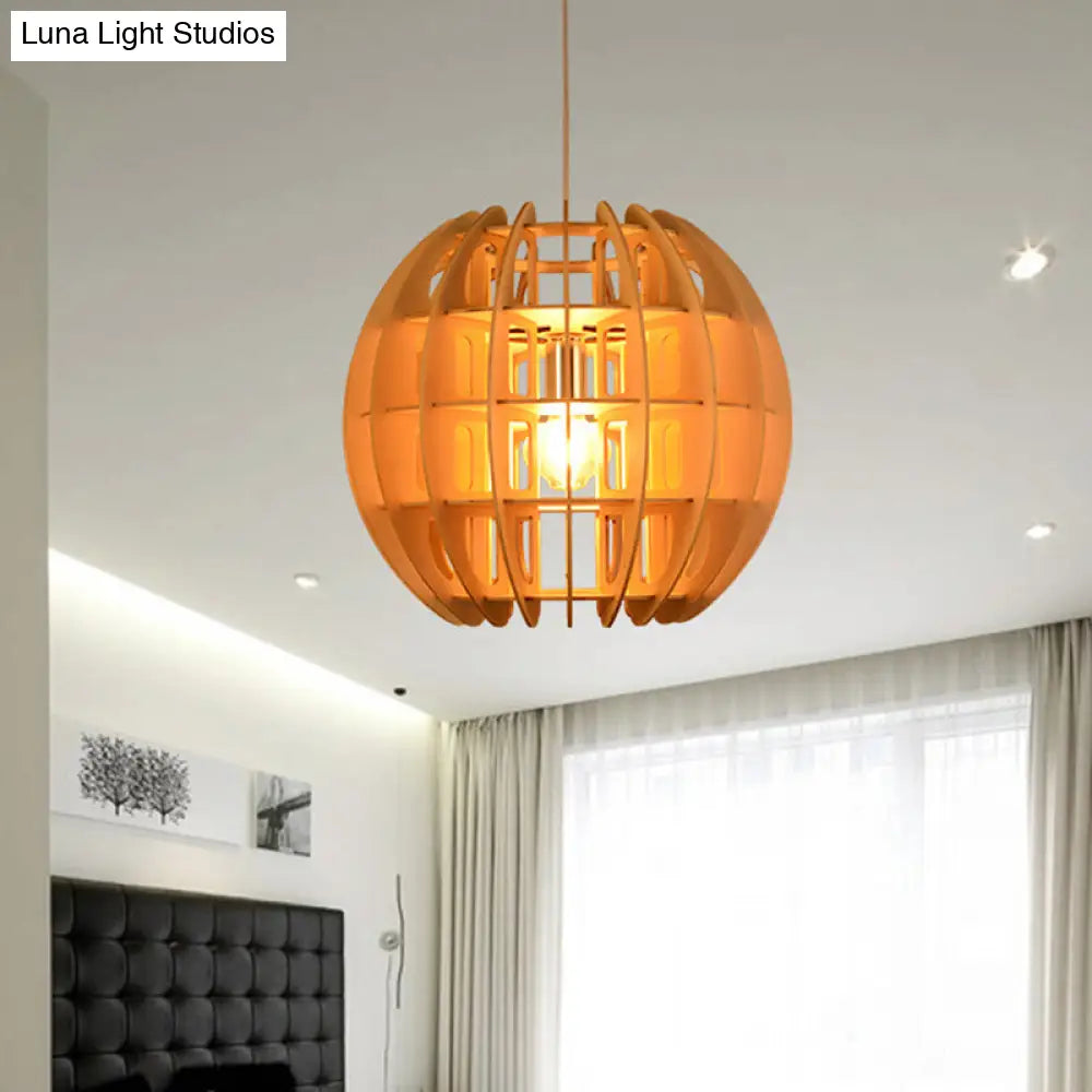 Modern Wooden Spherical Shade Drop Light in Natural Wood for Kitchen