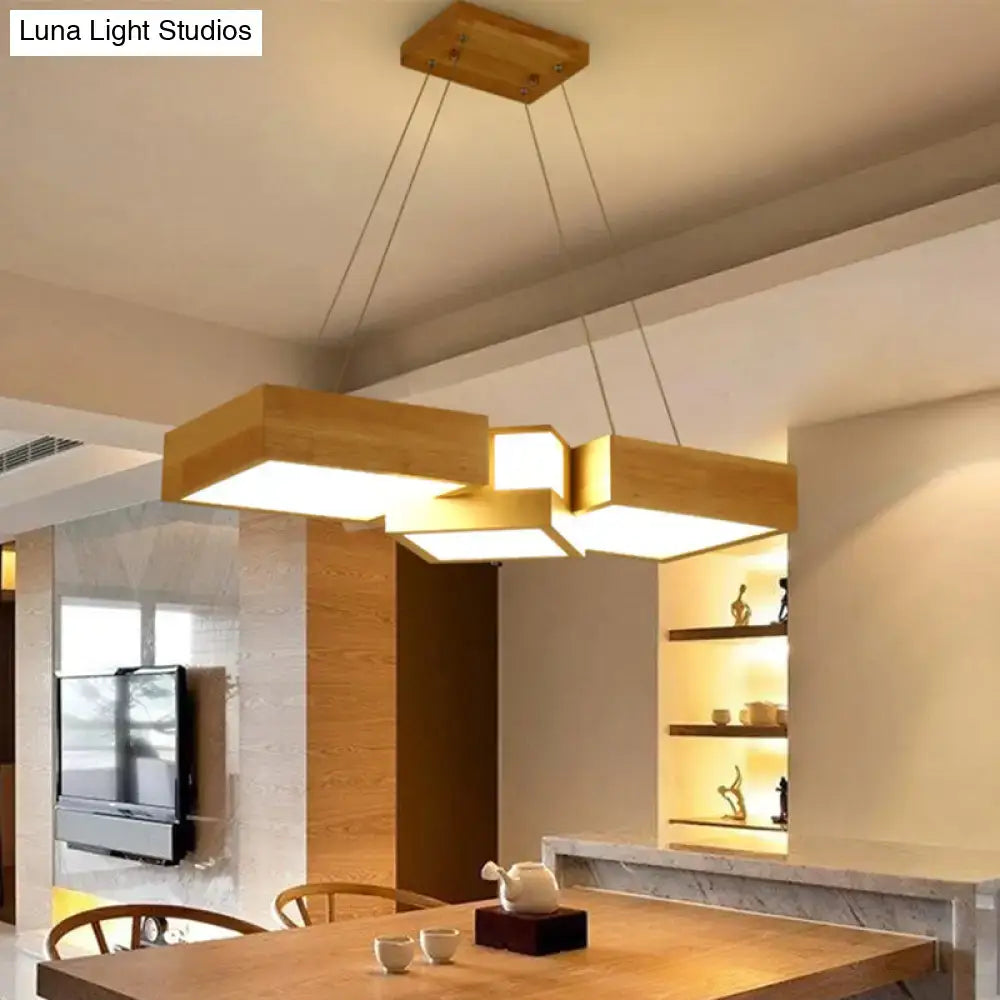 Modern wooden square led ceiling light fixture with warm glow and minimalist design for kitchen island ceiling light