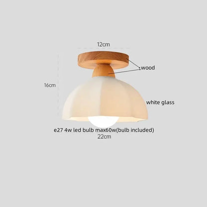 Modern woven beige decorbites led wicker wood ceiling lights with a warm wooden base and translucent white glass dome
