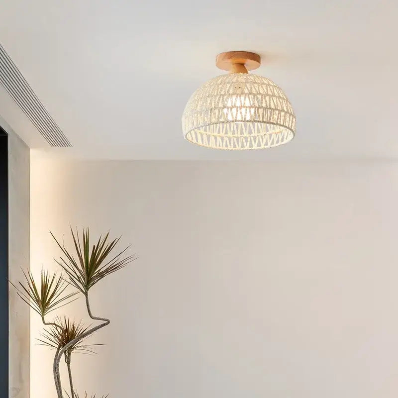A white woven rattan ceiling light with natural wood base modern decorbites led wicker wood ceiling lights hallway