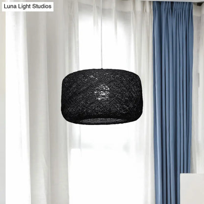 Modern Woven Rattan Drum Pendant Lamp - 8"/12" Diameter - Black/White