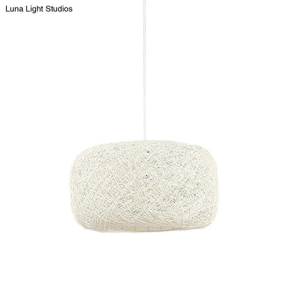 Modern Woven Rattan Drum Pendant Lamp - 8"/12" Diameter - Black/White