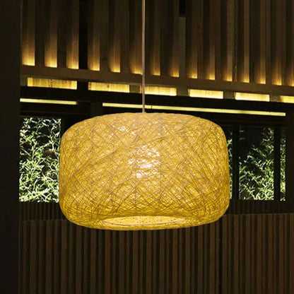 Modern Woven Rattan Drum Pendant Lamp - 8"/12" Diameter - Black/White