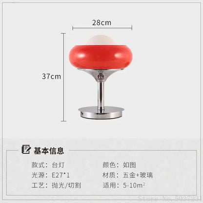 Modern egg tart desk lamp with vibrant red glass shade and polished chrome base for bedroom use