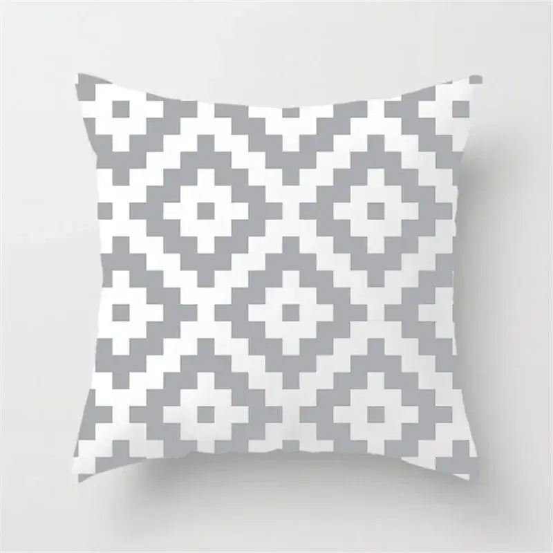 Modern yellow and gray geometric stripe pillowcase with interlocking gray and white diamond pattern for decorbites geometric decor