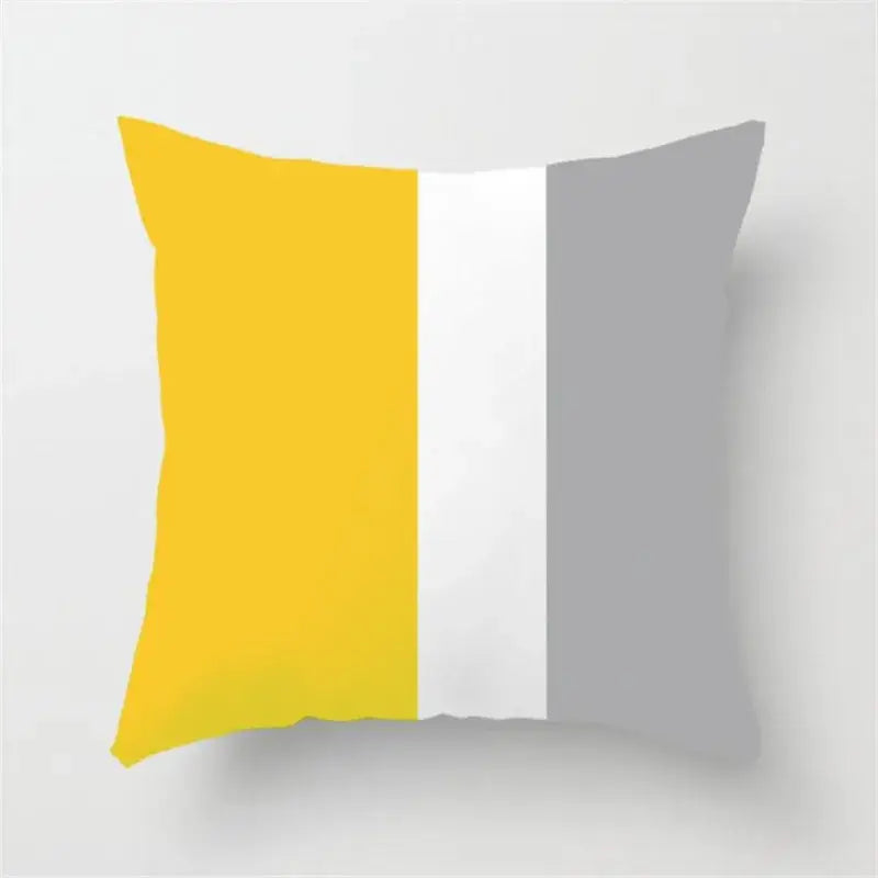 A modern yellow and gray geometric stripe pillowcase featuring bold vertical stripes for living room decorbites decorbites geometric stripe