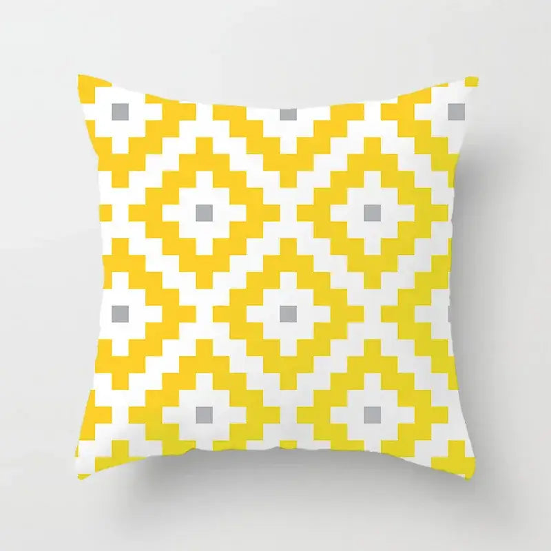 Square throw pillow with bold yellow white and gray geometric stripe pillowcase for modern decorbites geometric decor