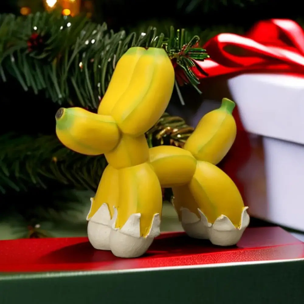 Modern yellow banana balloon dog sculpture with white feet for living room pop art decor balloon dog sculpture