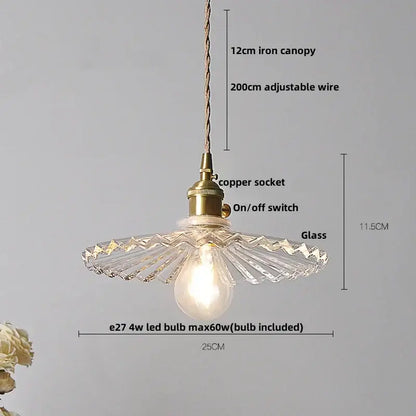 Modern yellow conical pendant light with decorbites copper knob iron, vintage brass-finished copper socket, and clear glass shade