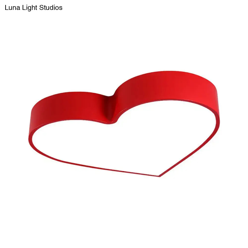 Red heart-shaped led flush mount ceiling light with romantic acrylic design for bedroom by decorbites