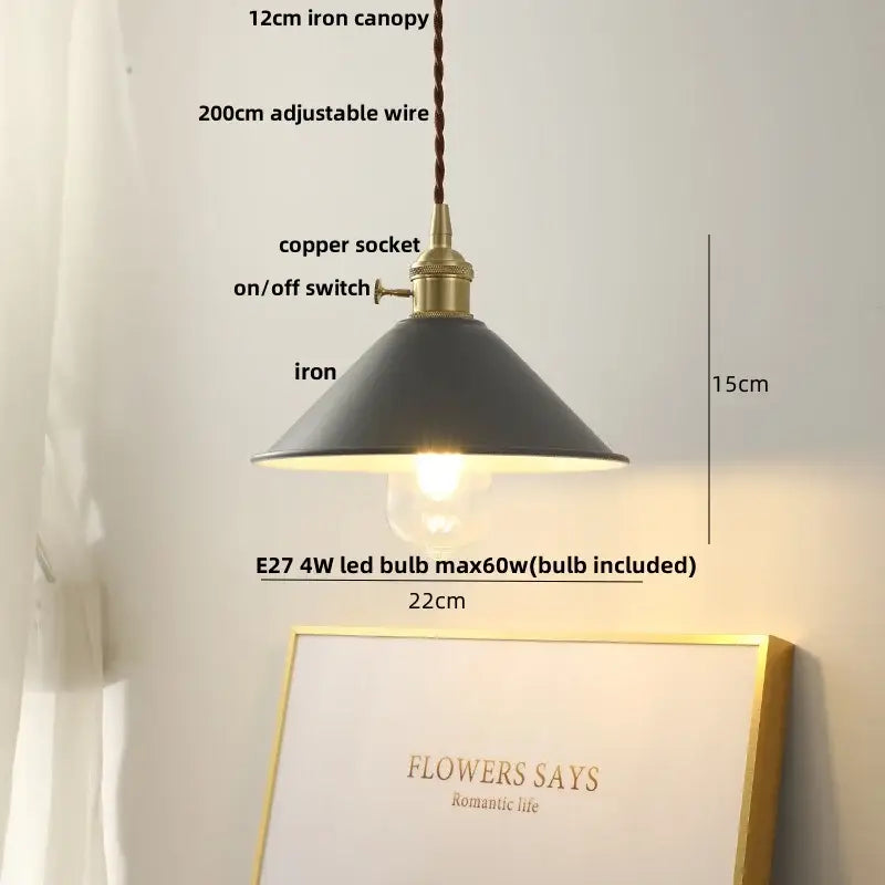 Black iron pendant light with brass socket switch and adjustable 200cm wire featuring decorbites iron lampshade led bulb