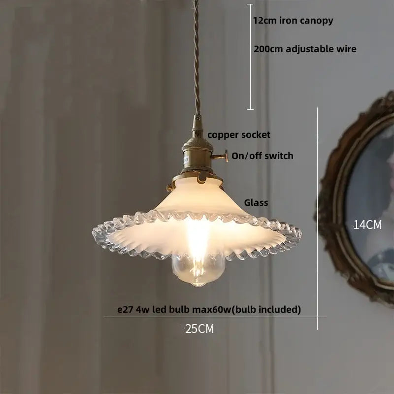 Modern yellow iron lampshade led pendant light with vintage frosted scalloped glass and copper socket for kitchen decorbites iron lampshade