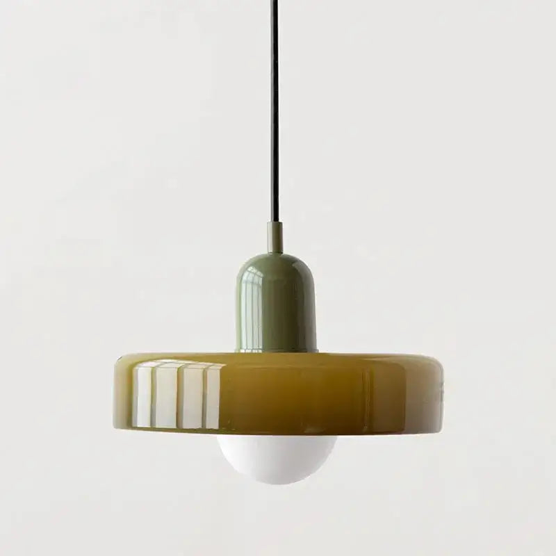 Modern yellow and olive green glass chandelier pendant light with sleek gradient design for bedroom lighting