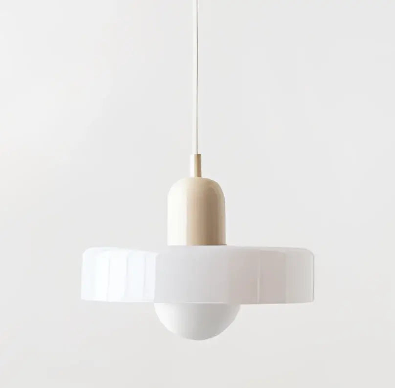 Minimalist white pendant light with matte finish and subtle geometric design for modern yellow and olive green glass chandelier pendant light bedroom