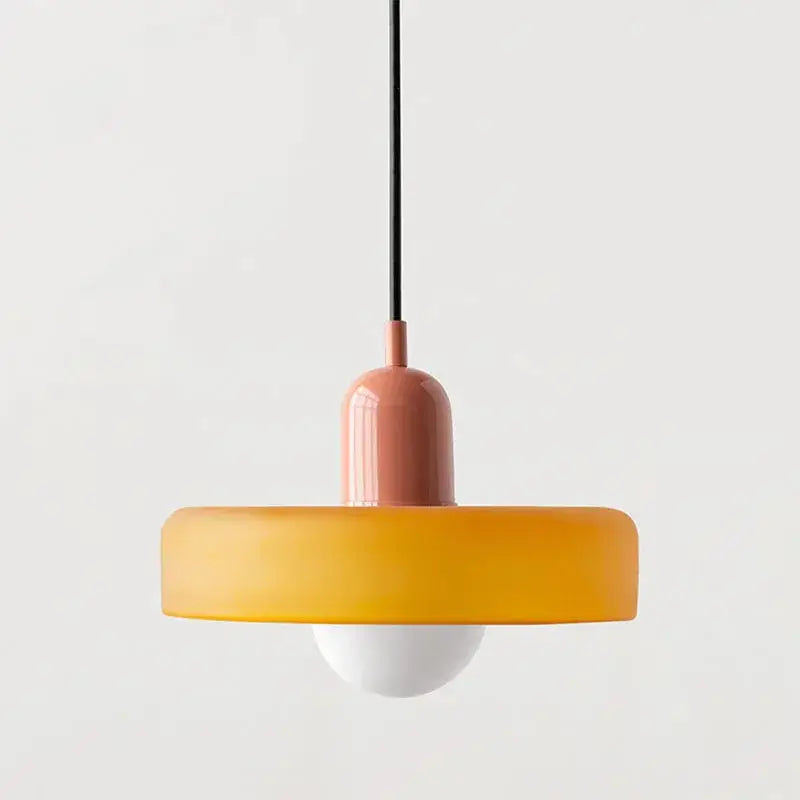 Modern pendant light with matte terracotta stem and frosted yellow glass chandelier pendant light for bedroom use