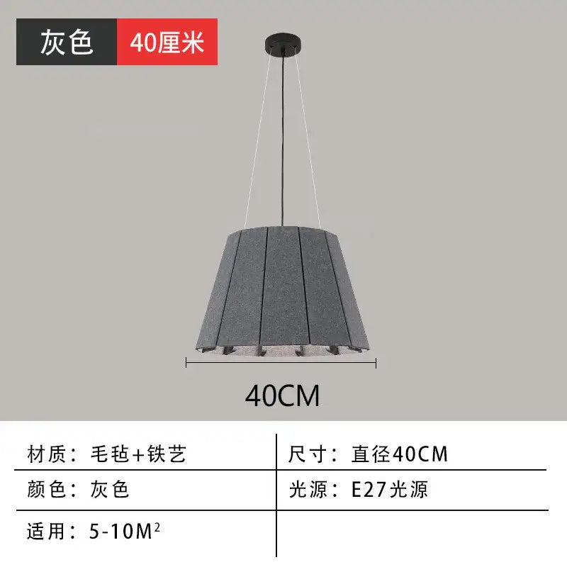 Gray 40cm diameter felt pendant light with slatted iron art design for modern dining room echo felt pendant light