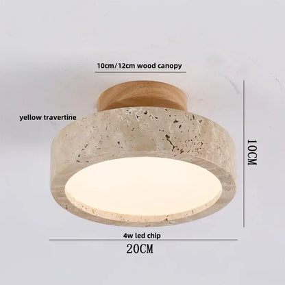 Modern yellow travertine ceiling light with wooden canopy and integrated 4w led chip for bedroom decorbites led wood