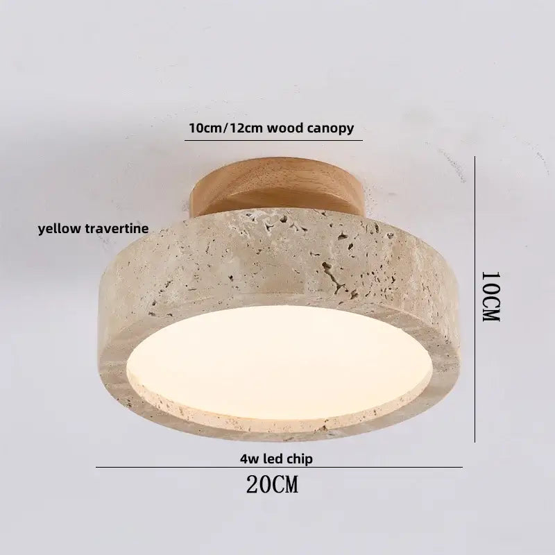 Modern yellow travertine ceiling light with wooden canopy and integrated 4w led chip for bedroom decorbites led wood