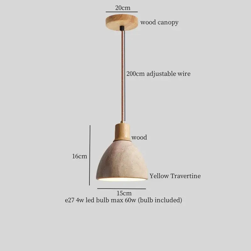 Minimalist pendant lights with natural wood canopy and decorbites yellow travertine led shade for kitchen island decor