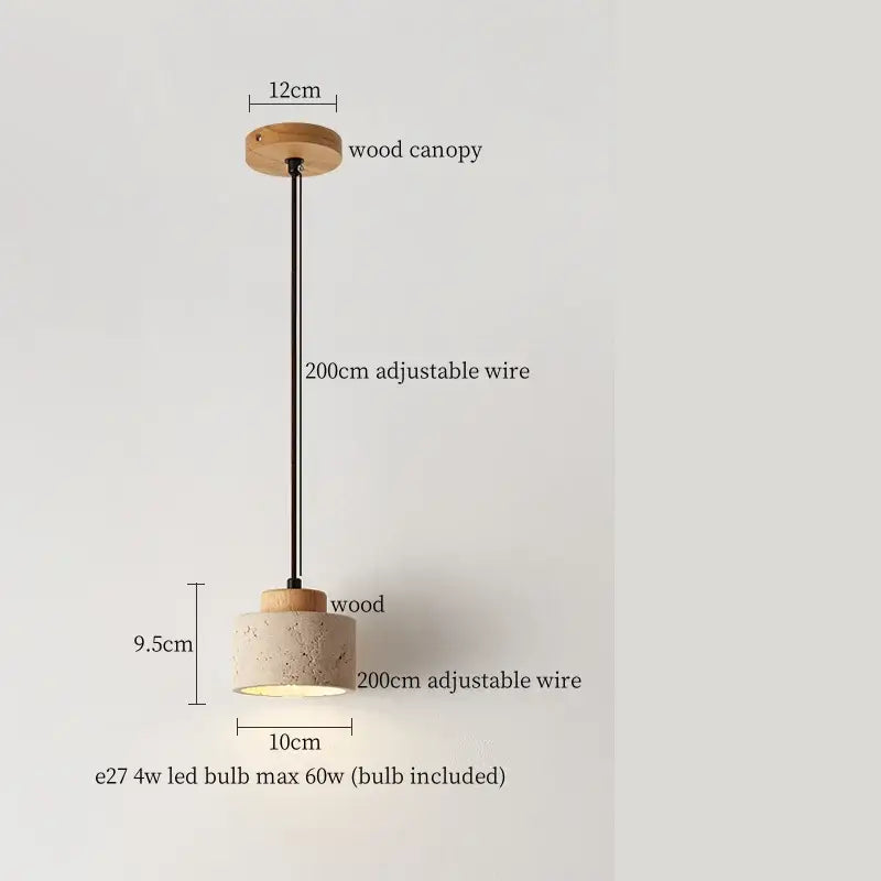 Minimalist concrete pendant light with natural wood canopy and adjustable wire complements decorbites yellow travertine led pendant lights
