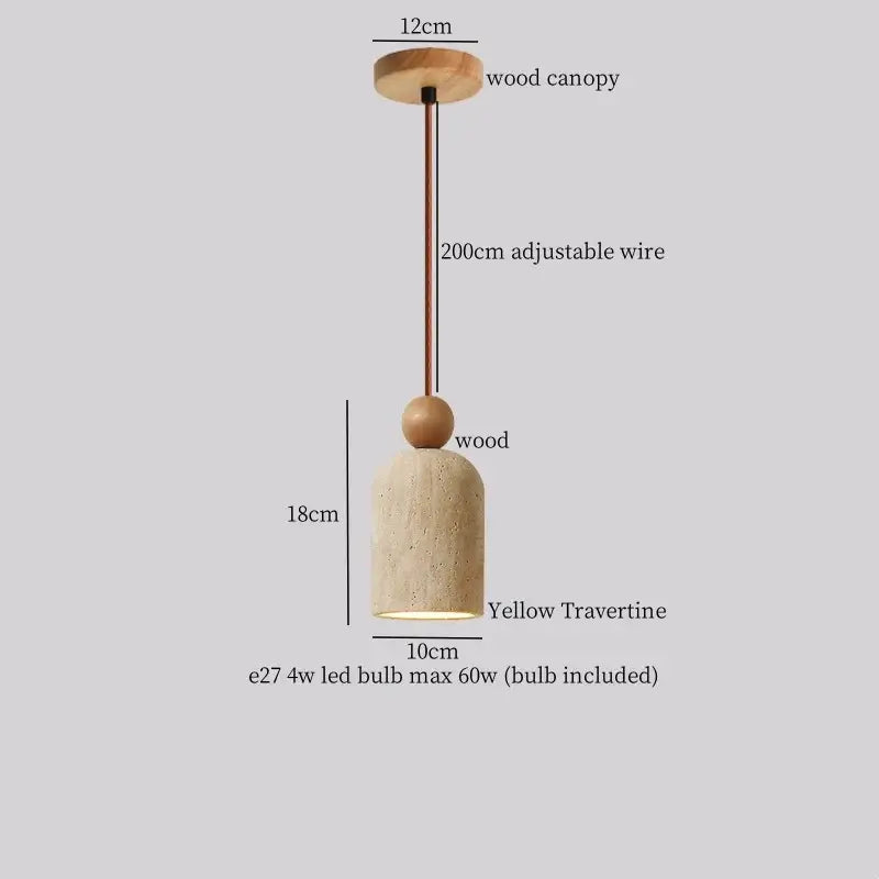 Minimalist pendant lights with natural wood canopy yellow travertine led shade and bronze wire for kitchen island decorbites yellow travertine