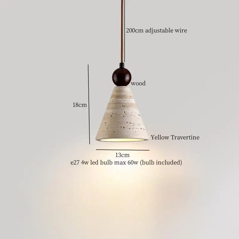 Conical pendant lights with textured yellow travertine led shade and dark wood accent for kitchen island decorbites yellow travertine