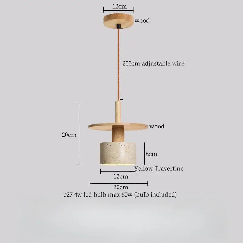 Modern yellow travertine led pendant lights with natural wood mount and adjustable bronze wire for kitchen island decorbites yellow travertine